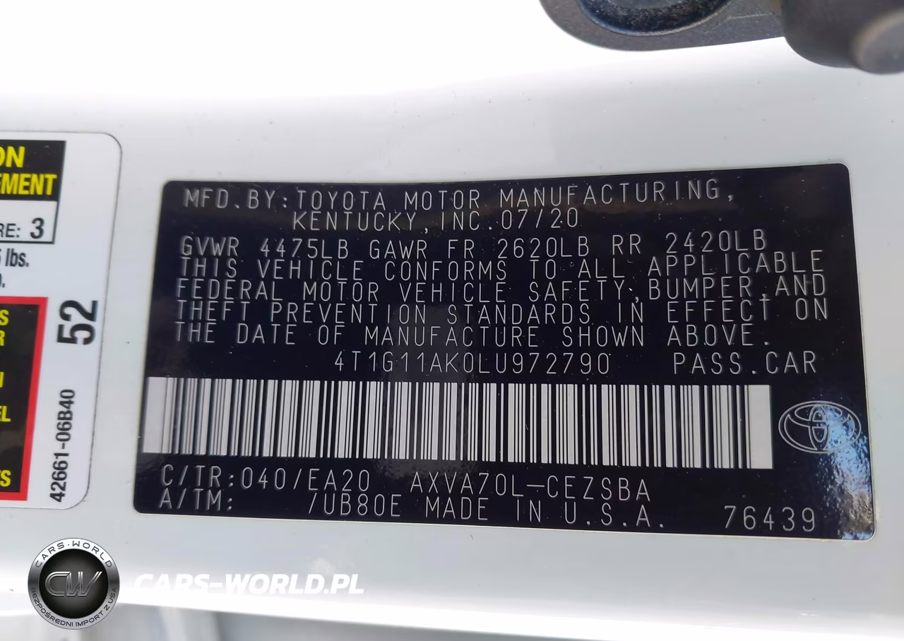2020 Toyota Camry Se VIN:4T1G11AK0LU972790 - 9