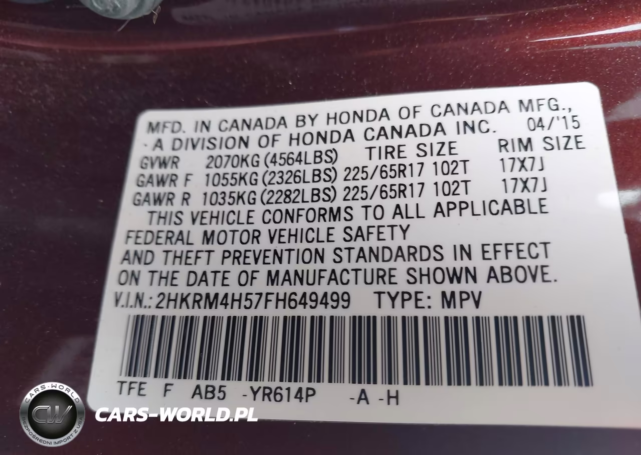 2015 Honda Cr-V Ex VIN:2HKRM4H57FH649499 - 9