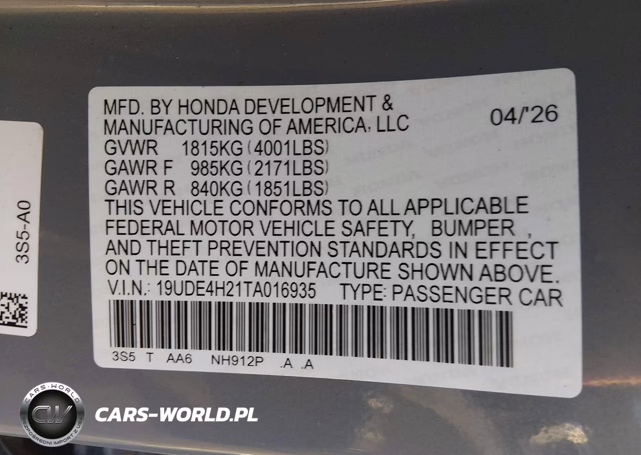 2026 Acura Integra Fwd VIN:19UDE4H21TA016935 - 9