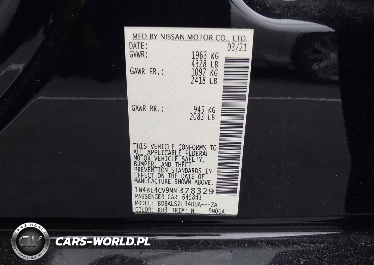 2021 Nissan Altima Sr Fwd VIN:1N4BL4CV9MN378329 - 9
