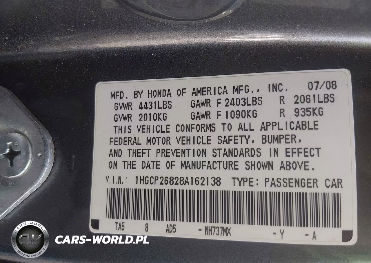 2008 Honda Accord 2.4 Ex-L VIN:1HGCP26828A162138 - 9
