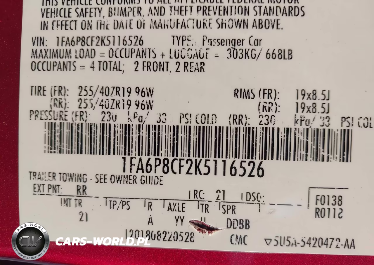2019 Ford Mustang Gt VIN:1FA6P8CF2K5116526 - 9