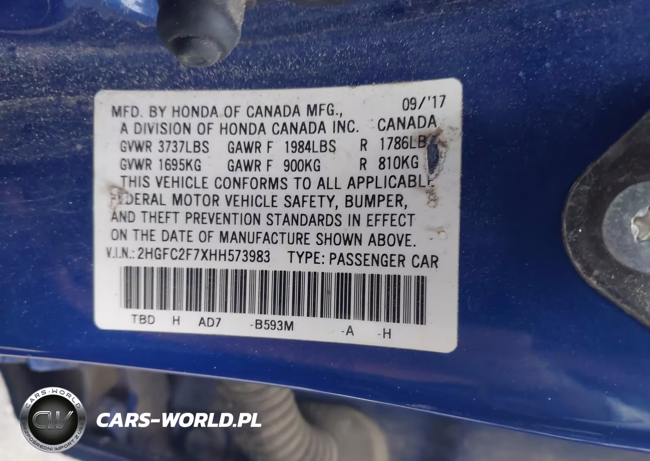 2017 Honda Civic Ex VIN:2HGFC2F7XHH573983 - 9