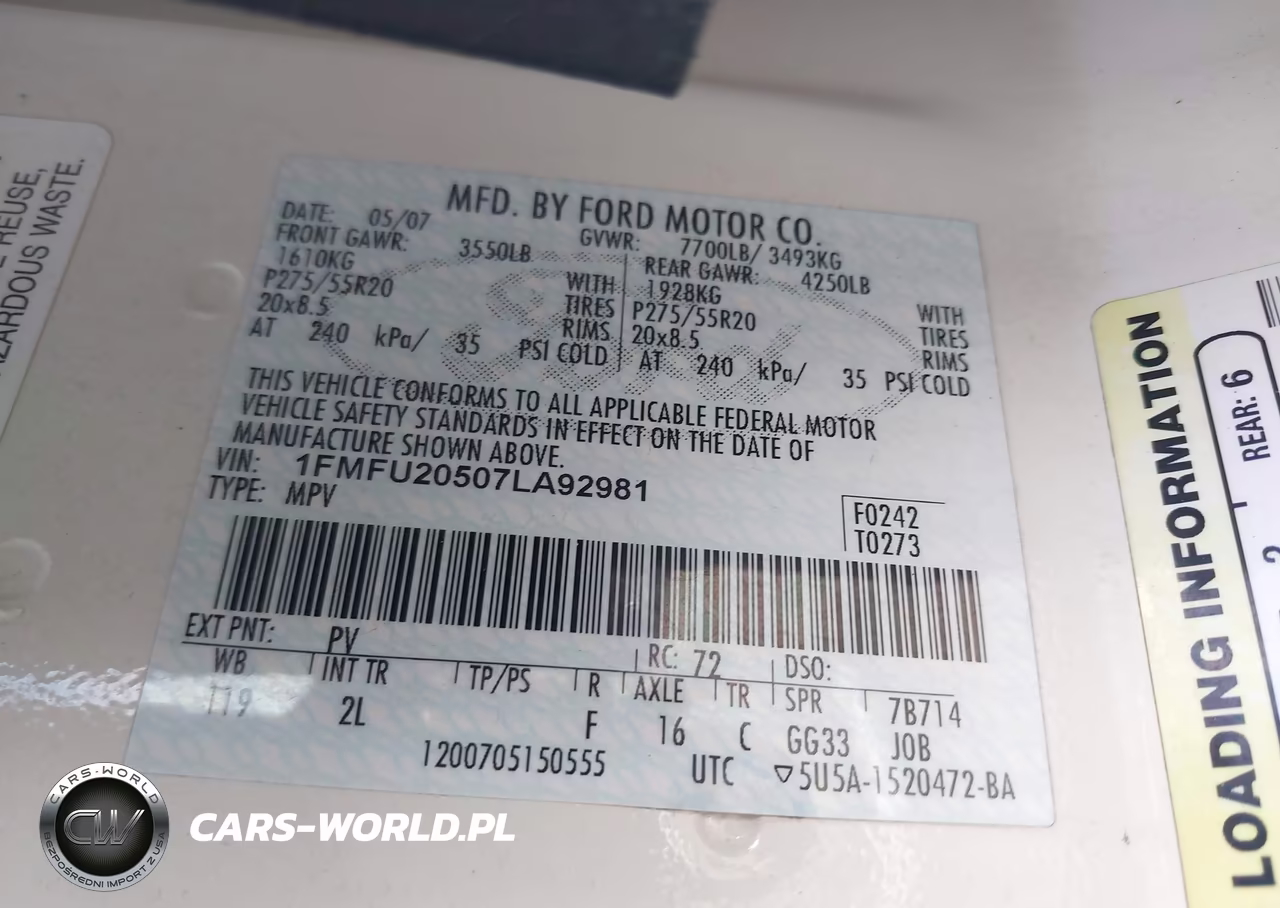 2007 Ford Expedition Limited VIN:1FMFU20507LA92981 - 9