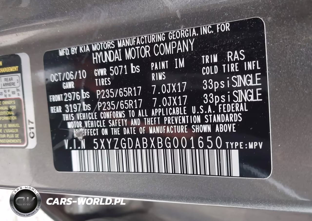 2011 Hyundai Santa Fe Gls VIN:5XYZGDABXBG001650 - 9