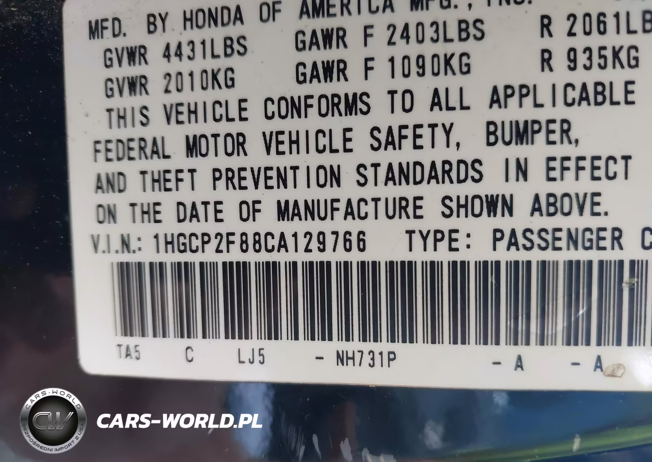 2012 Honda Accord 2.4 Ex-L VIN:1HGCP2F88CA129766 - 9