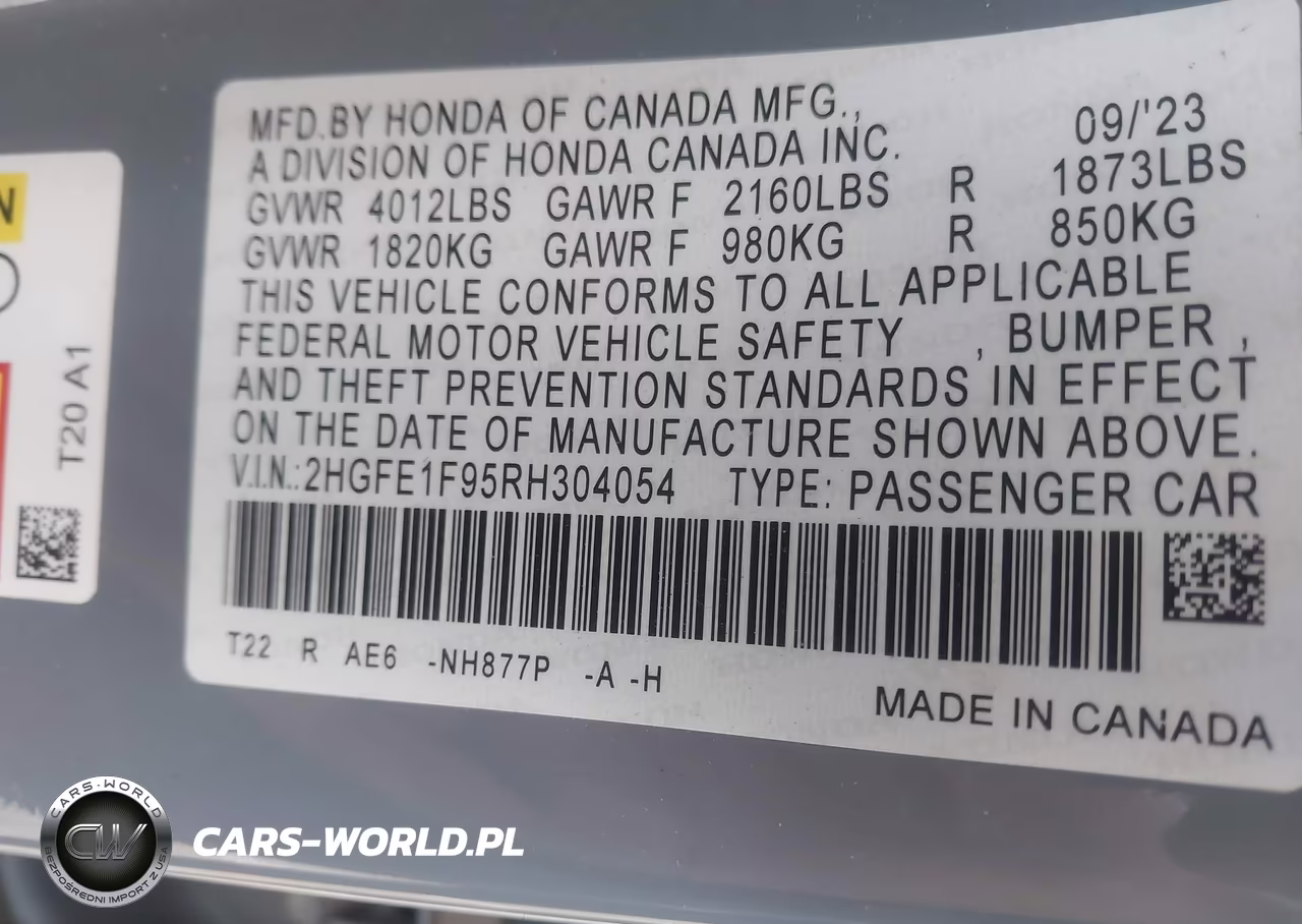2024 Honda Civic Touring VIN:2HGFE1F95RH304054 - 9