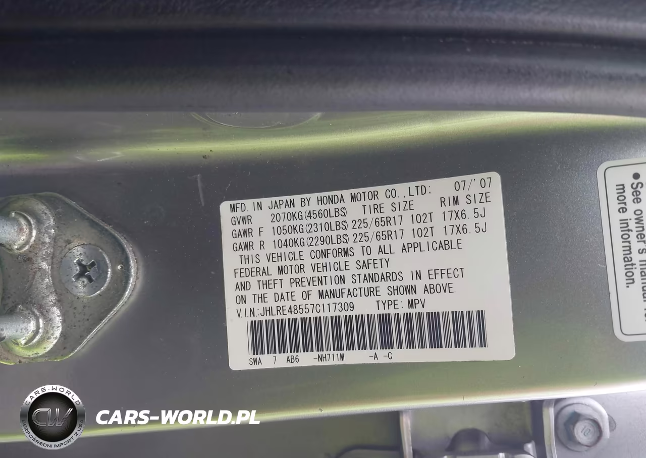 2007 Honda Cr-V Ex VIN:JHLRE48557C117309 - 9