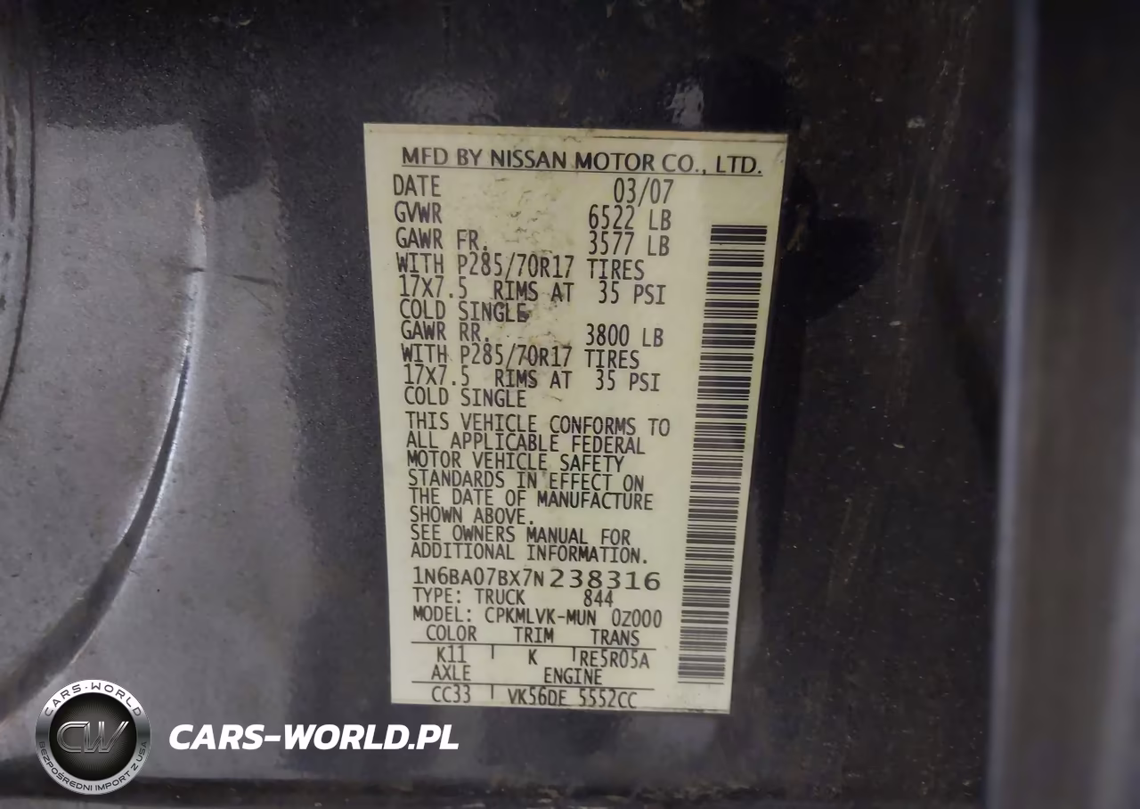 2007 Nissan Titan Le VIN:1N6BA07BX7N238316 - 9