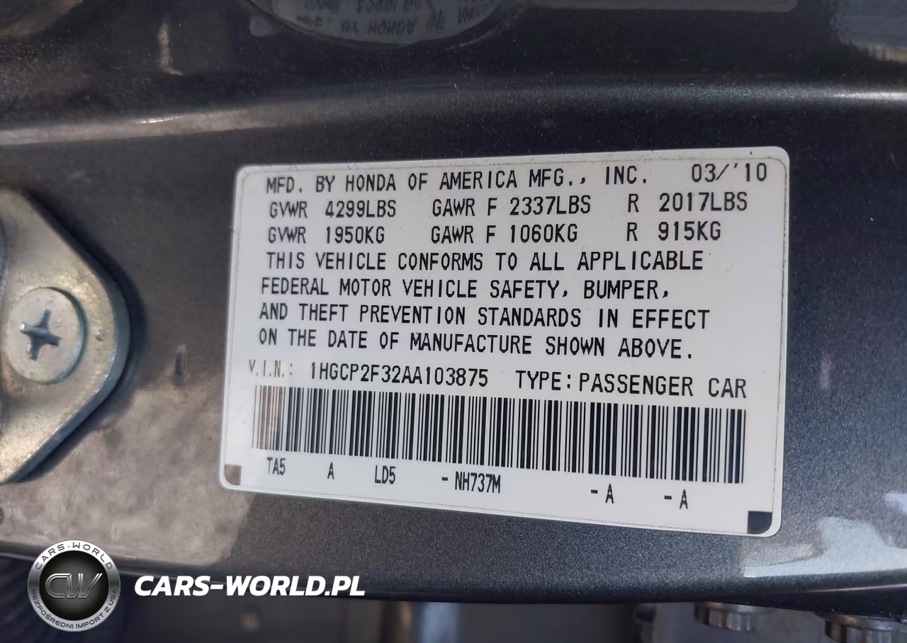 2010 Honda Accord 2.4 Lx VIN:1HGCP2F32AA103875 - 9