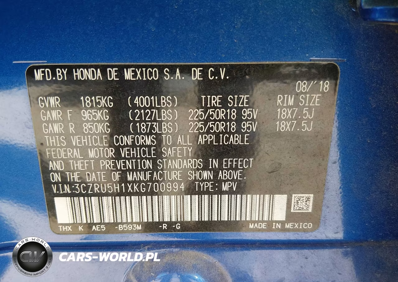 2019 Honda Hr-V Sport VIN:3CZRU5H1XKG700994 - 9