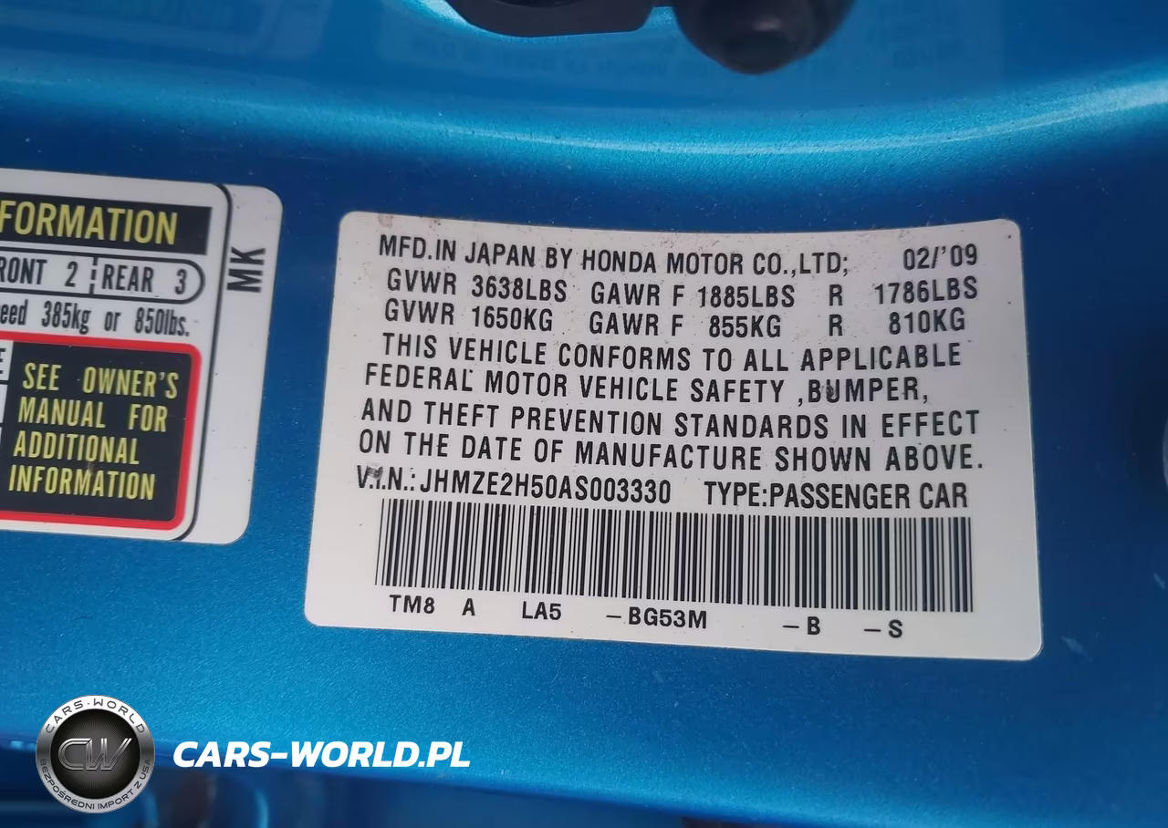 2010 Honda Insight Lx VIN:JHMZE2H50AS003330 - 9