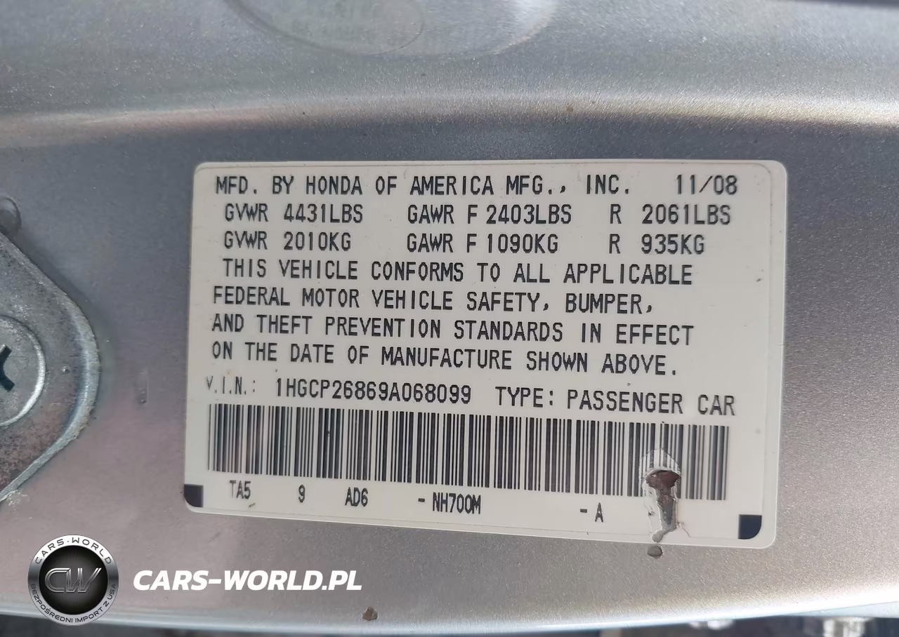 2009 Honda Accord 2.4 Ex-L VIN:1HGCP26869A068099 - 9