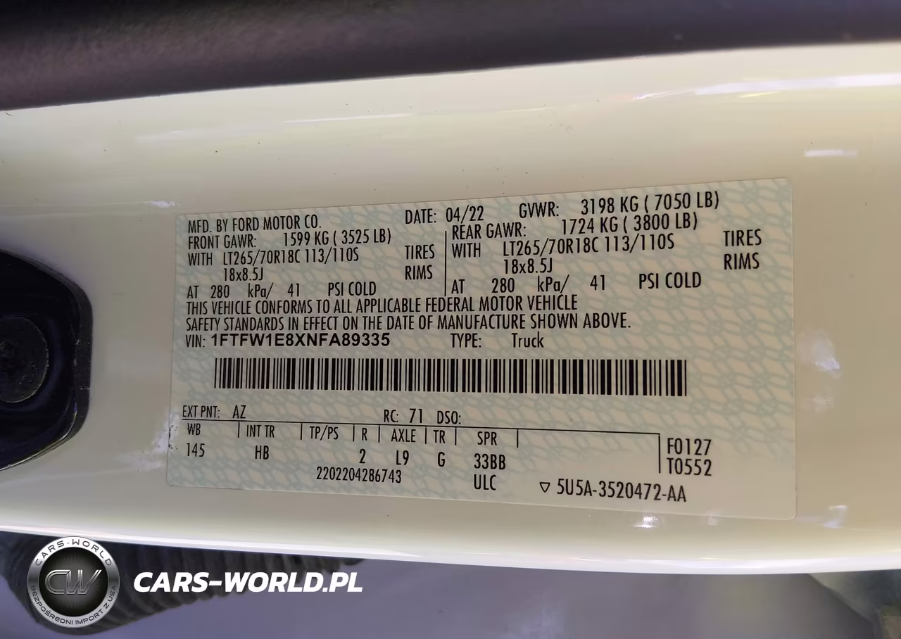 2022 Ford F-150 Lariat VIN:1FTFW1E8XNFA89335 - 9