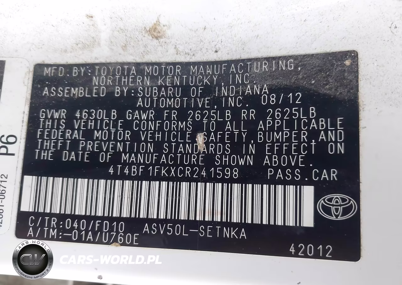 2012 Toyota Camry Le VIN:4T4BF1FKXCR241598 - 9