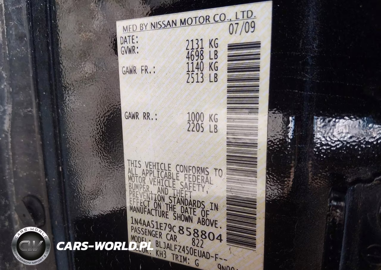 2009 Nissan Maxima 3.5 Sv VIN:1N4AA51E79C858804 - 9
