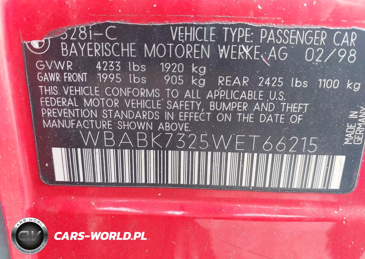 1998 BMW 328Ic VIN:WBABK7325WET66215 - 9