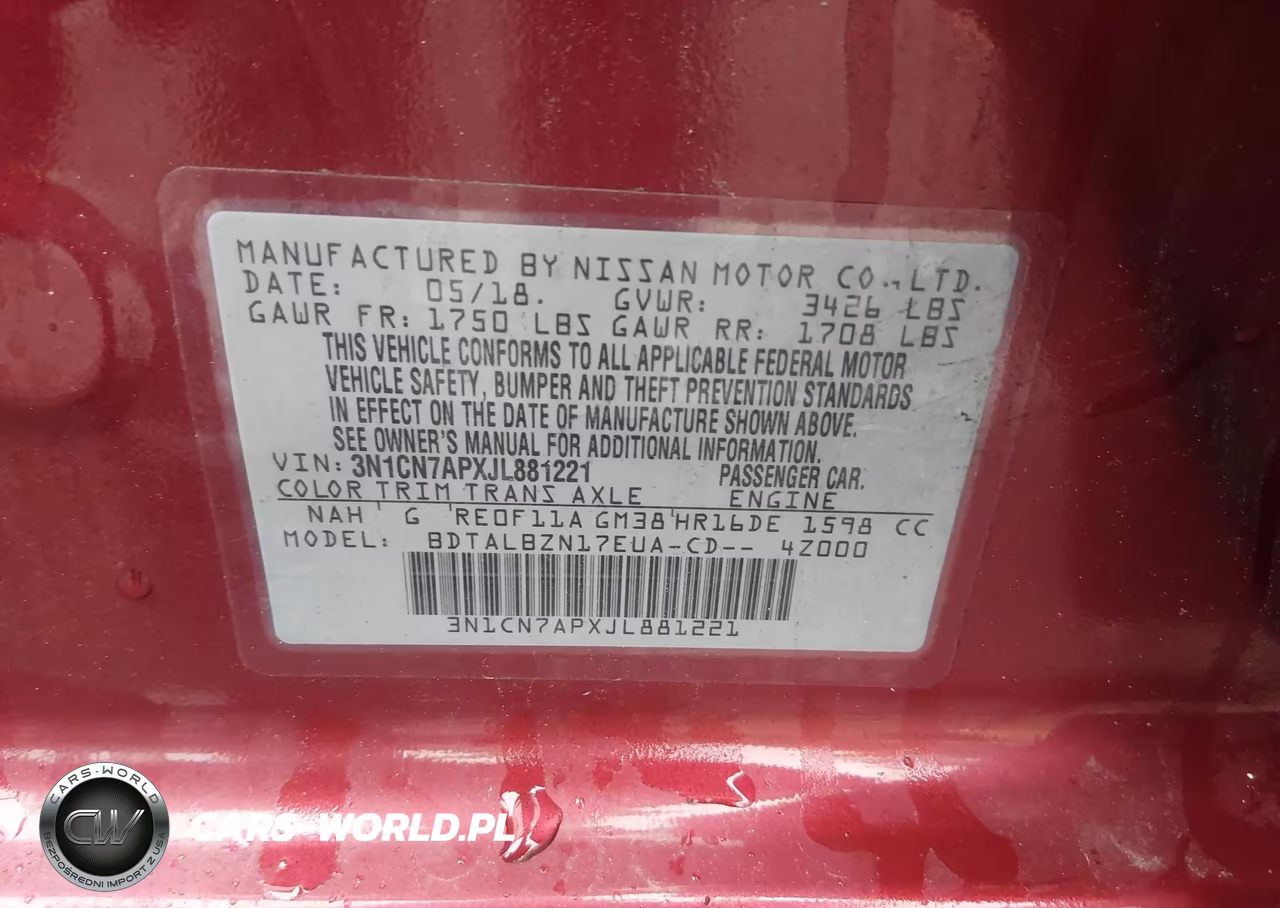 2018 Nissan Versa 1.6 Sv VIN:3N1CN7APXJL881221 - 9
