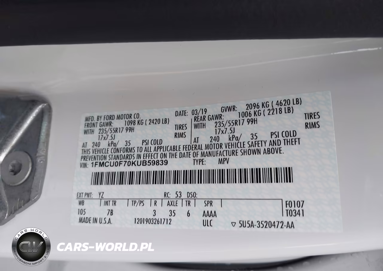 2019 Ford Escape S VIN:1FMCU0F70KUB59839 - 9