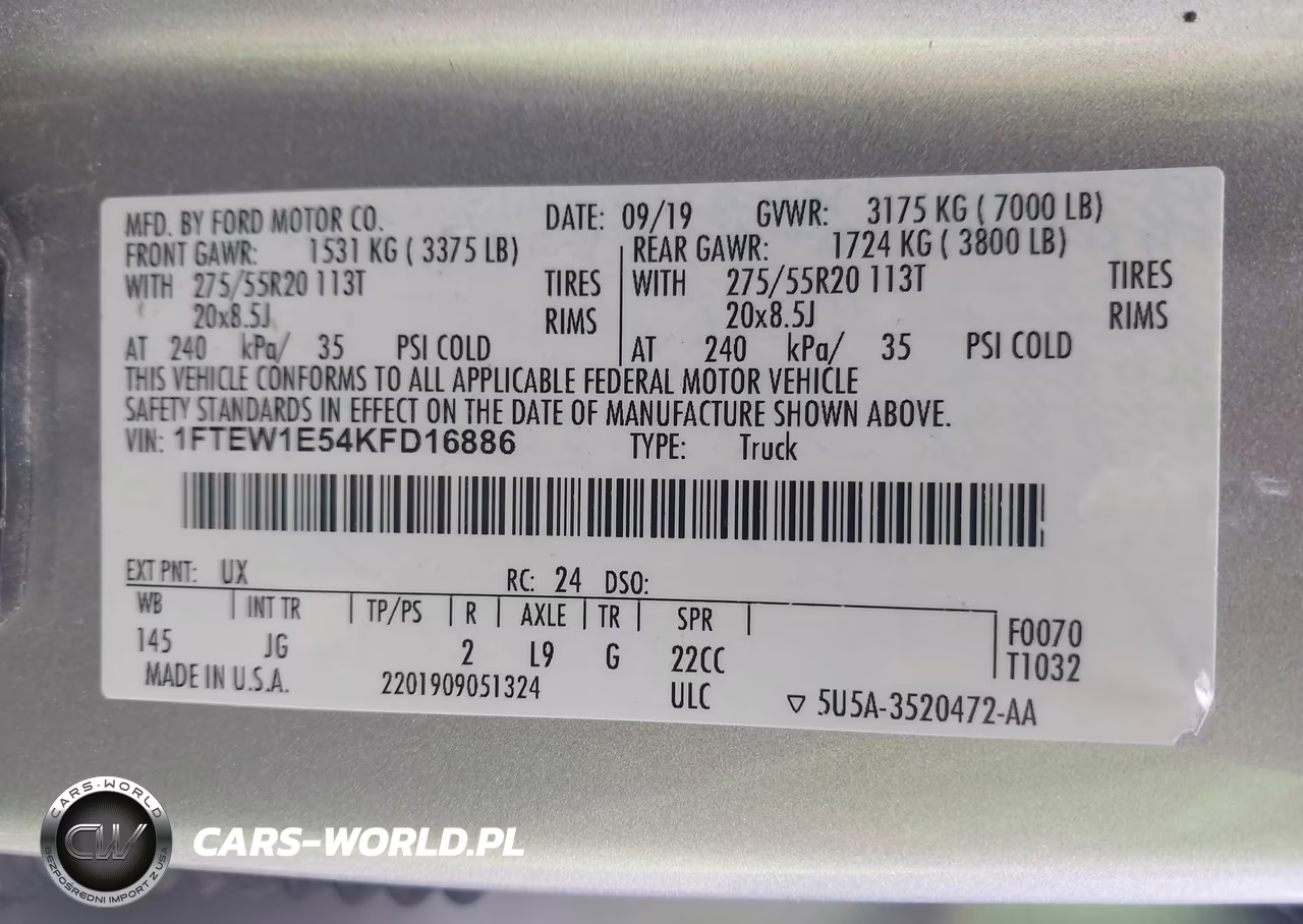 2019 Ford F-150 Xl VIN:1FTEW1E54KFD16886 - 9