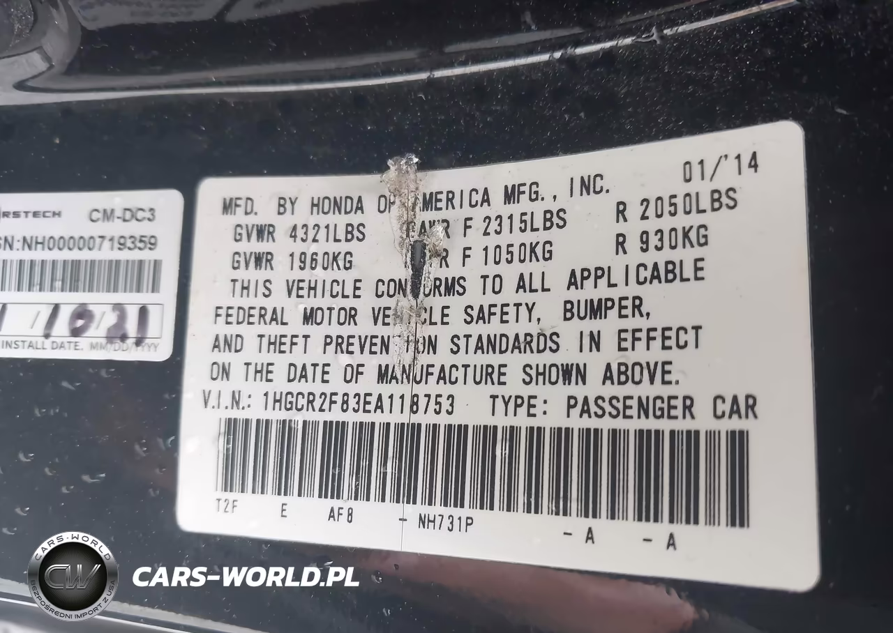 2014 Honda Accord Ex-L VIN:1HGCR2F83EA118753 - 9