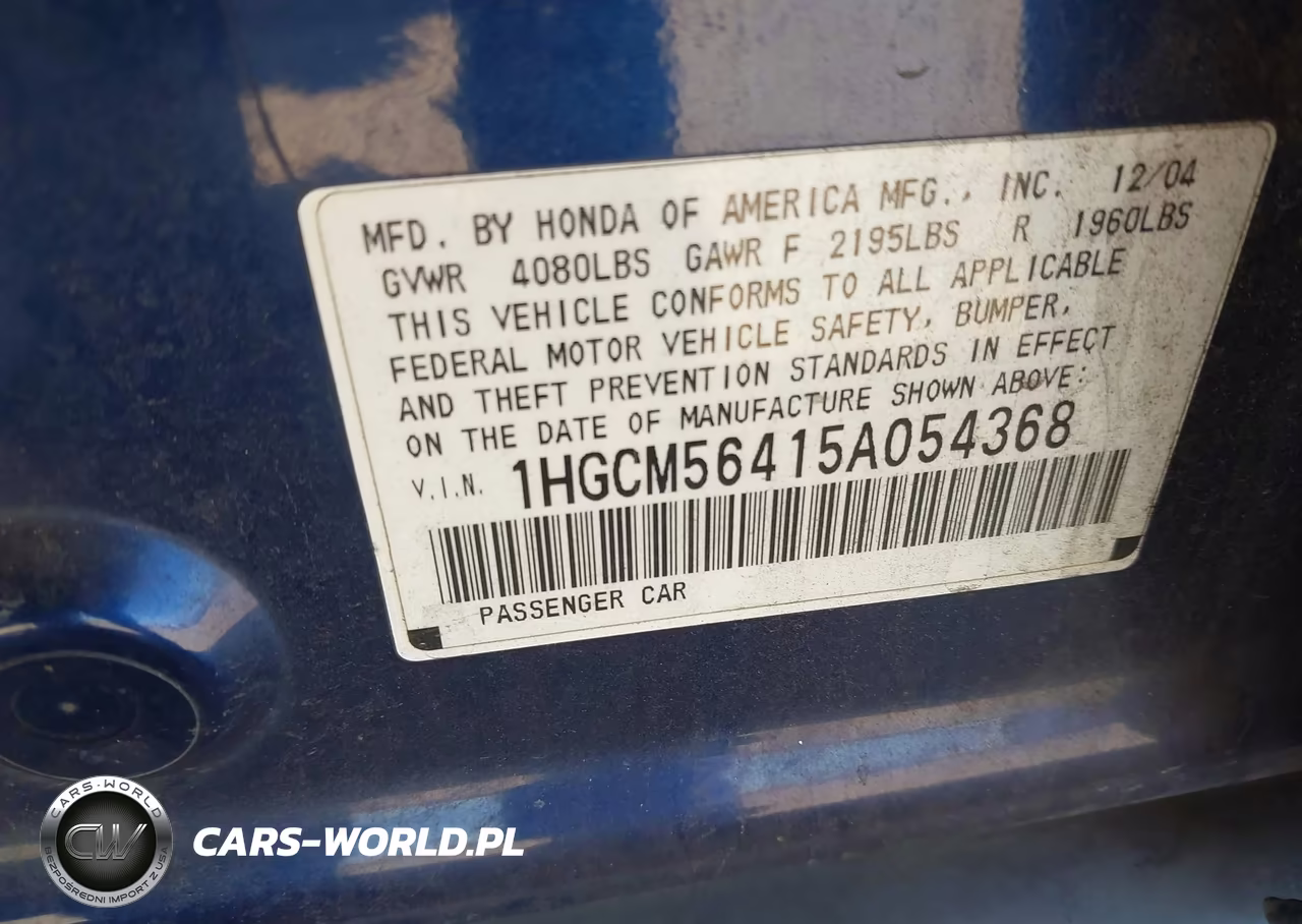 2005 Honda Accord 2.4 Lx VIN:1HGCM56415A054368 - 9