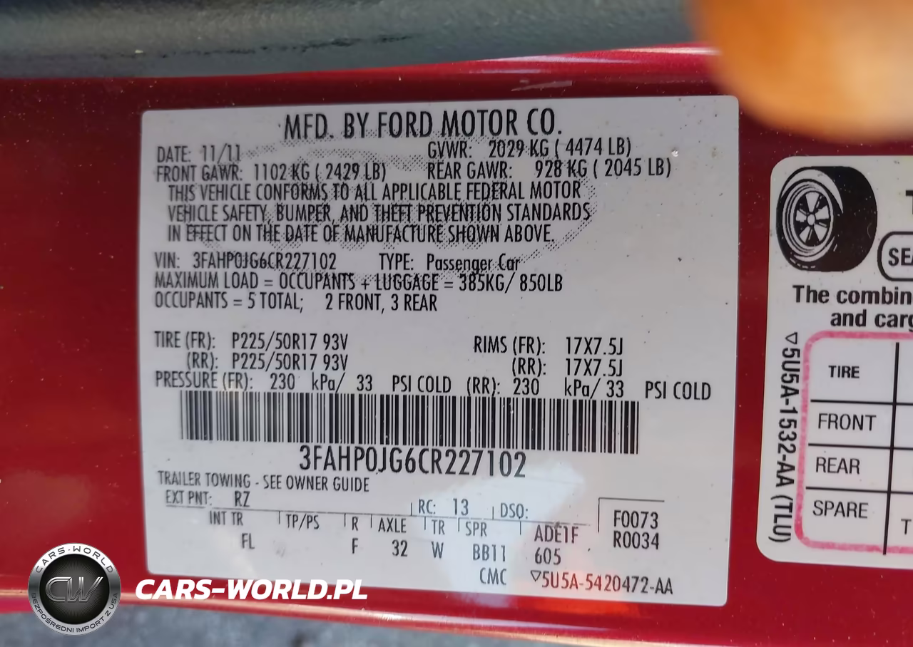 2012 Ford Fusion Sel VIN:3FAHP0JG6CR227102 - 9