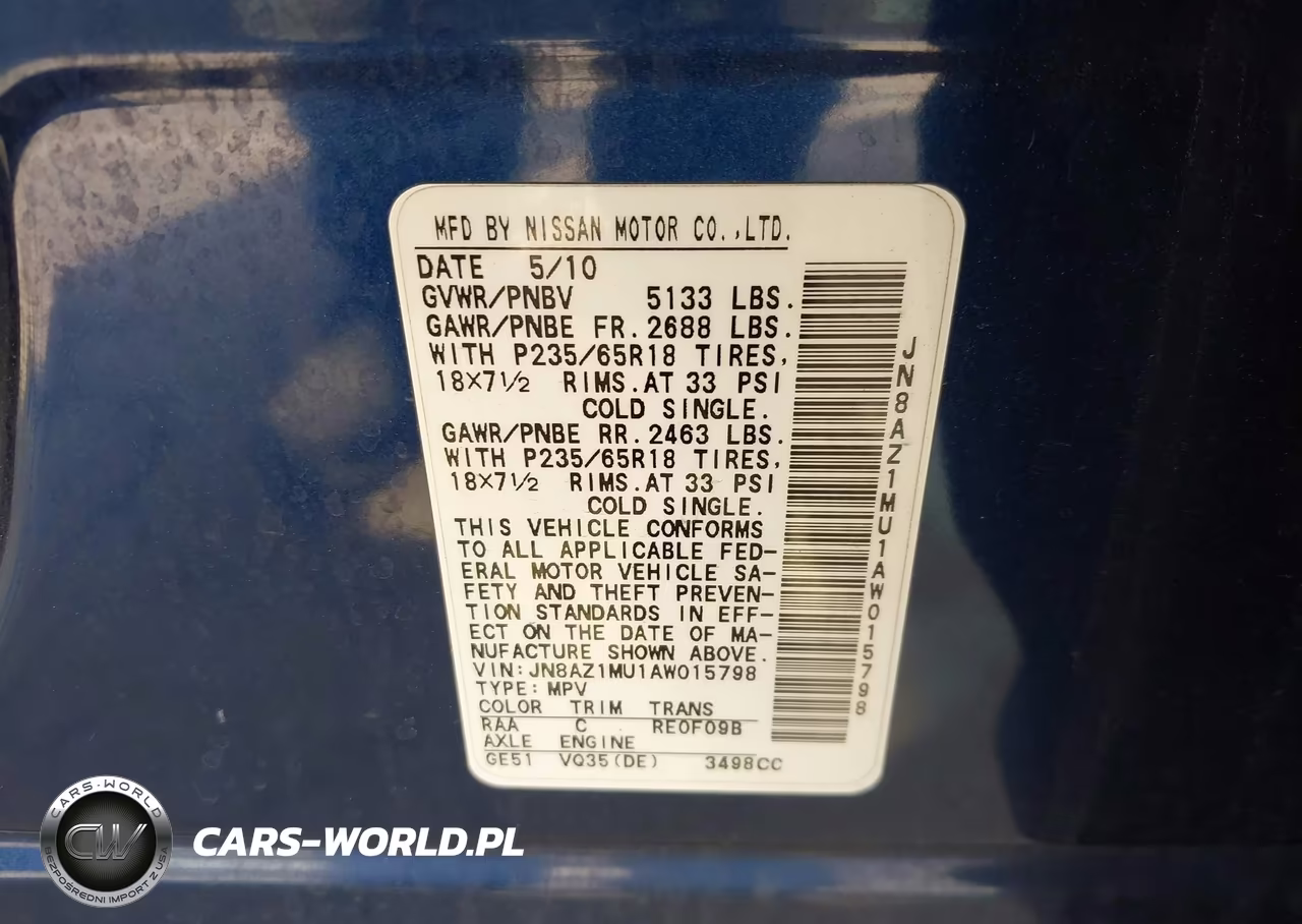 2010 Nissan Murano Sl VIN:JN8AZ1MU1AW015798 - 9