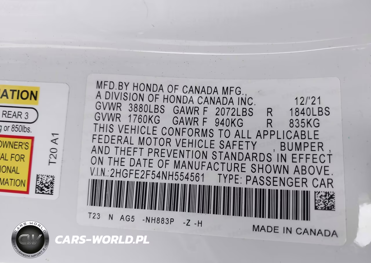 2022 Honda Civic Sport VIN:2HGFE2F54NH554561 - 9