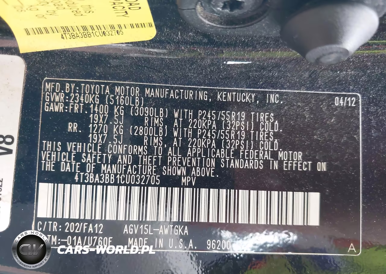 2012 Toyota Venza Le VIN:4T3BA3BB1CU032705 - 9