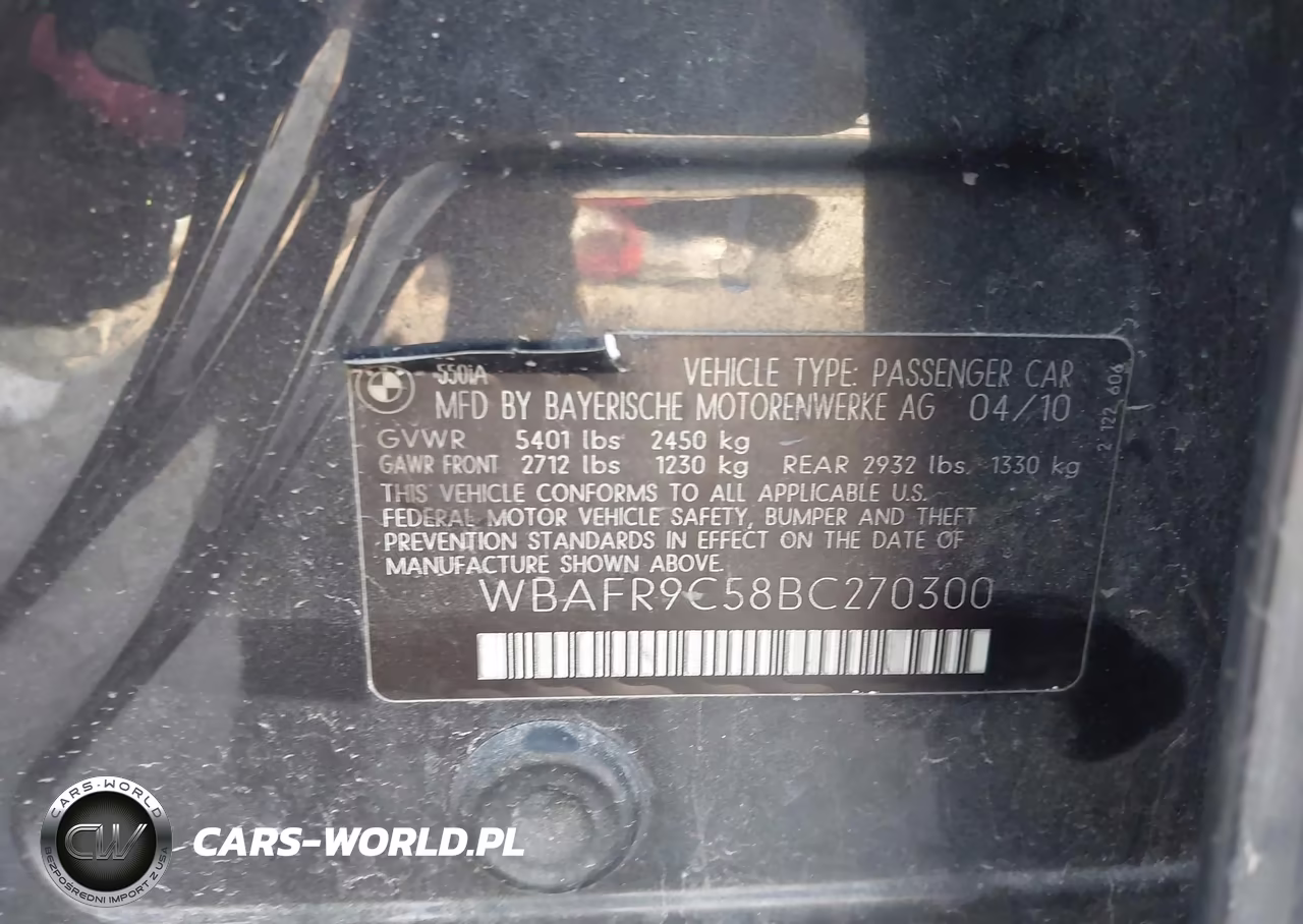 2011 BMW 550I VIN:WBAFR9C58BC270300 - 9