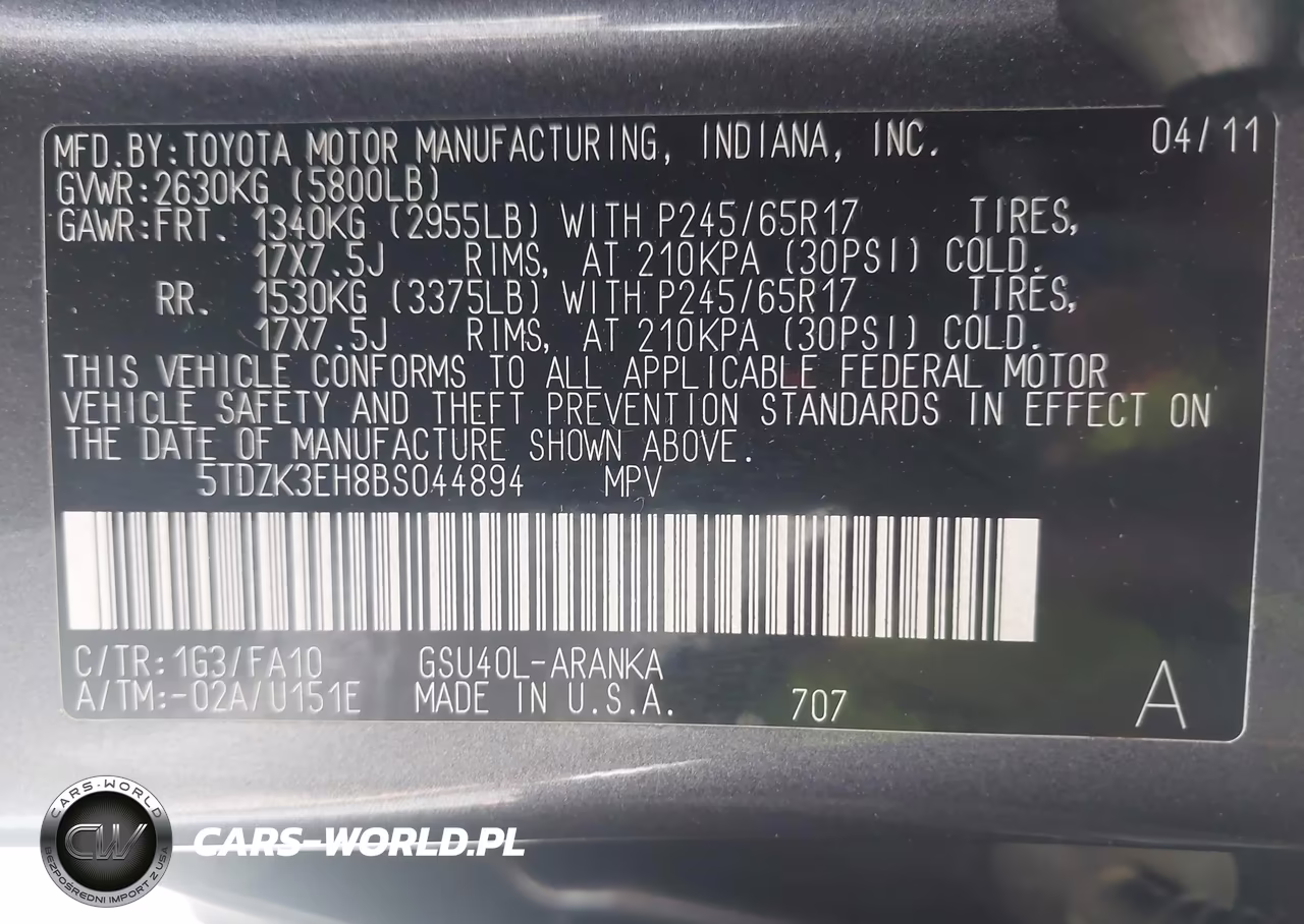 2011 Toyota Highlander Base V6 VIN:5TDZK3EH8BS044894 - 9