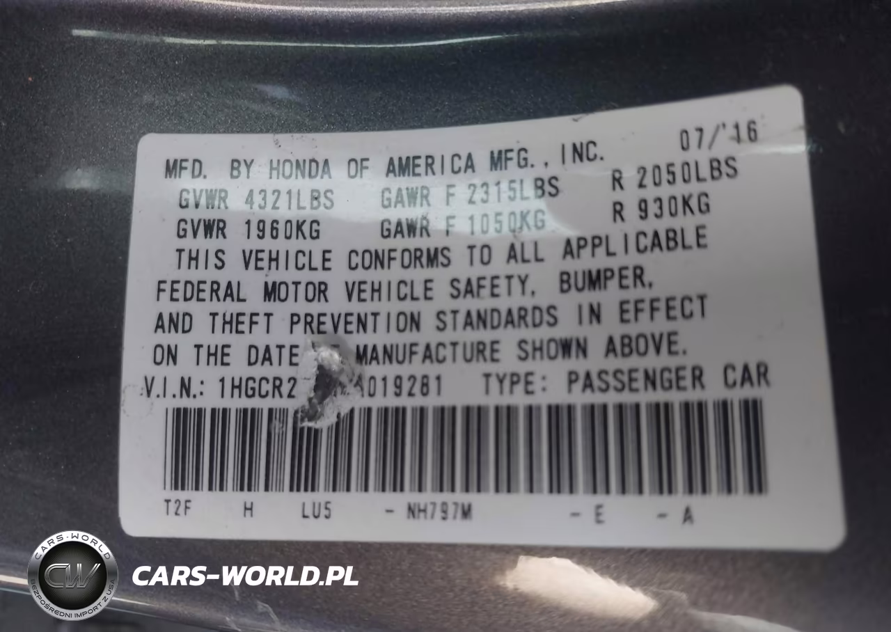 2017 Honda Accord Sport Se VIN:1HGCR2F19HA019281 - 9