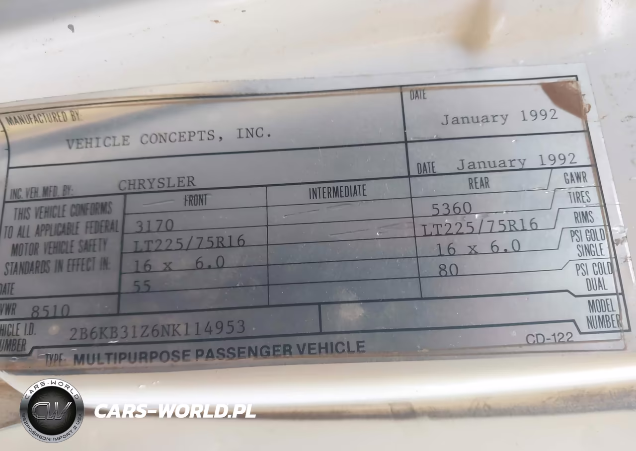 1992 Dodge Ram Van B350 VIN:2B6KB31Z6NK114953 - 9