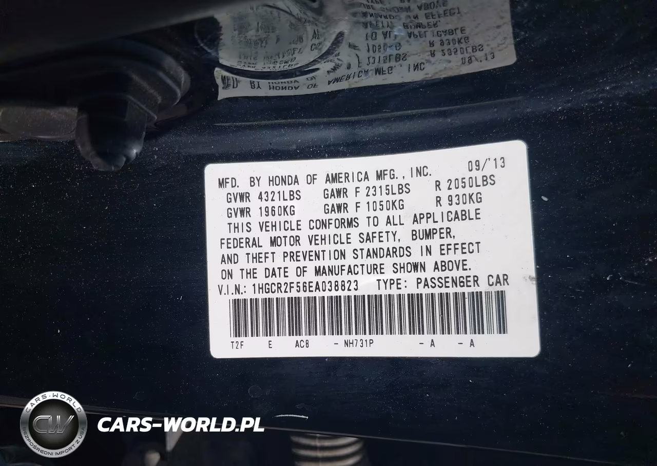 2014 Honda Accord Sport VIN:1HGCR2F56EA038823 - 9