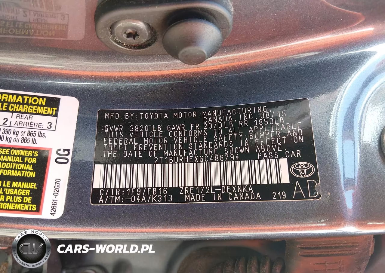 2016 Toyota Corolla Le VIN:2T1BURHEXGC488794 - 9