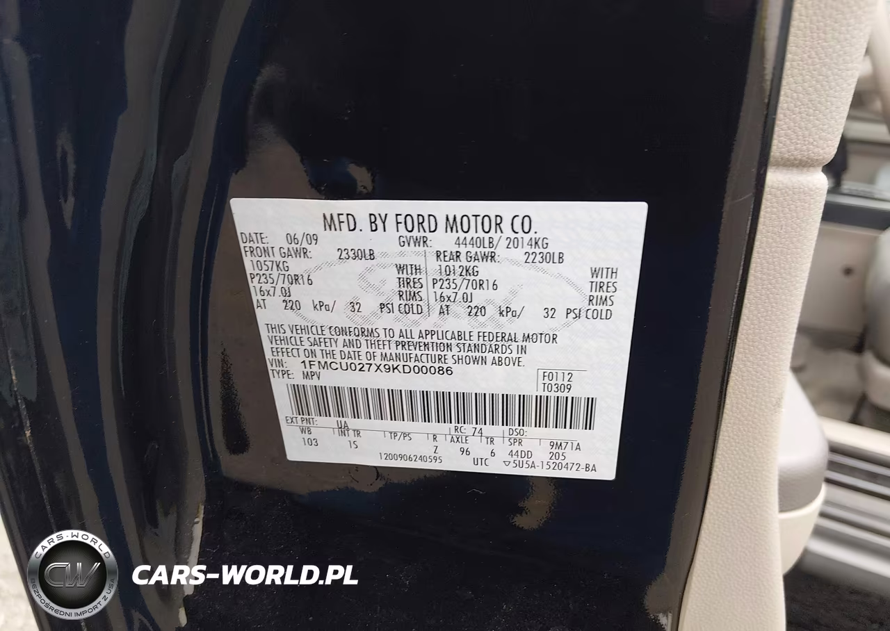 2009 Ford Escape Xls-Xls Manual VIN:1FMCU027X9KD00086 - 9
