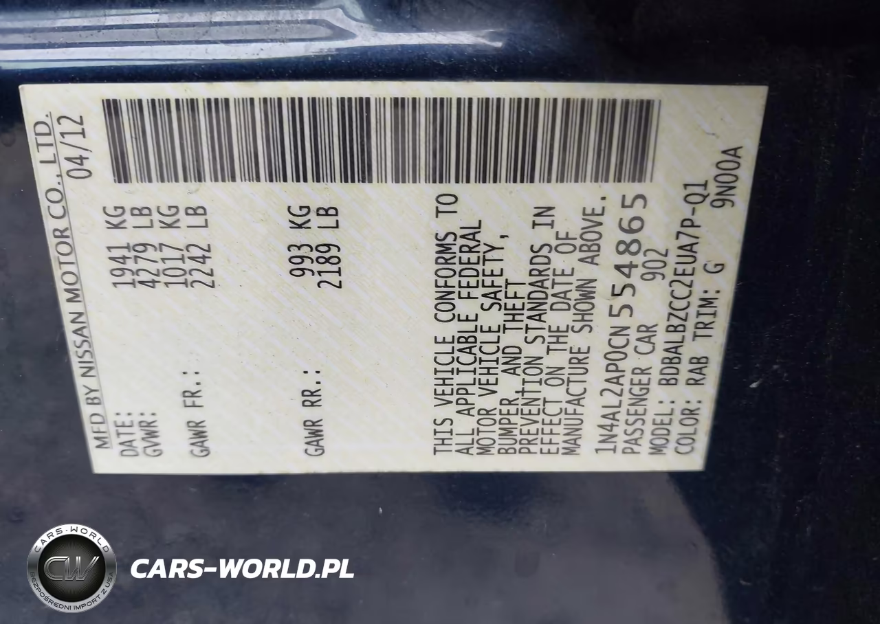 2012 Nissan Altima 2.5 S VIN:1N4AL2AP0CN554865 - 9