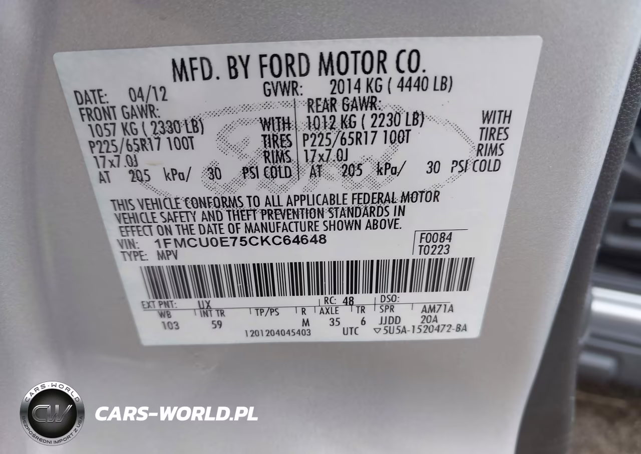 2012 Ford Escape Limited VIN:1FMCU0E75CKC64648 - 9