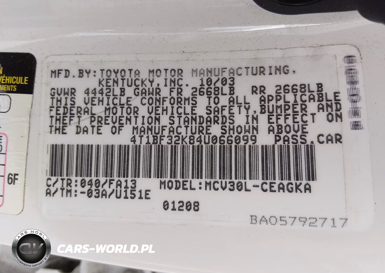 2004 Toyota Camry Xle V6 VIN:4T1BF32K84U066099 - 9