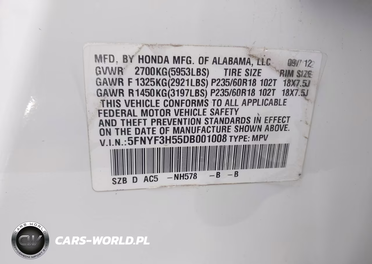 2013 Honda Pilot Ex-L VIN:5FNYF3H55DB001008 - 9