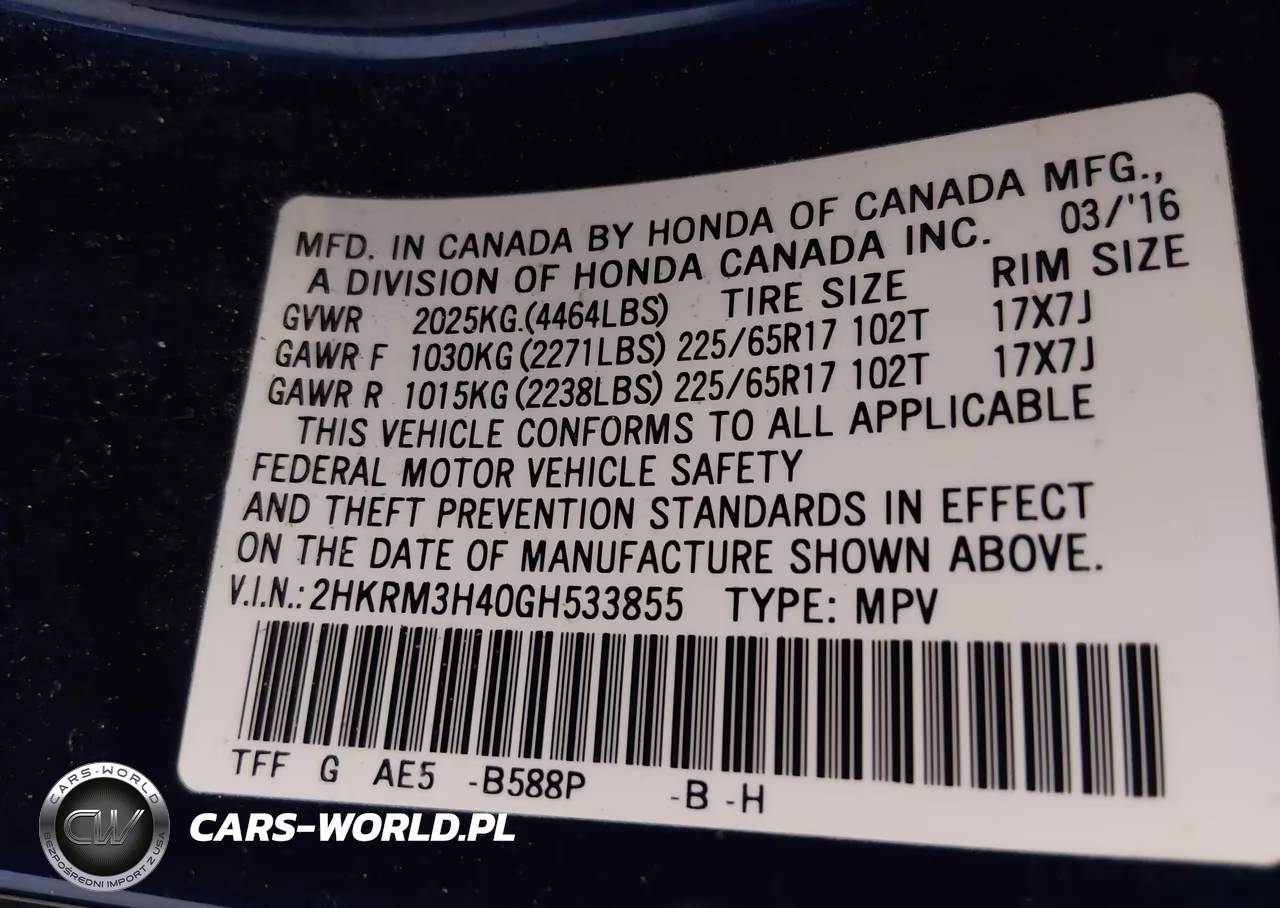 2016 Honda Cr-V Se VIN:2HKRM3H40GH533855 - 9
