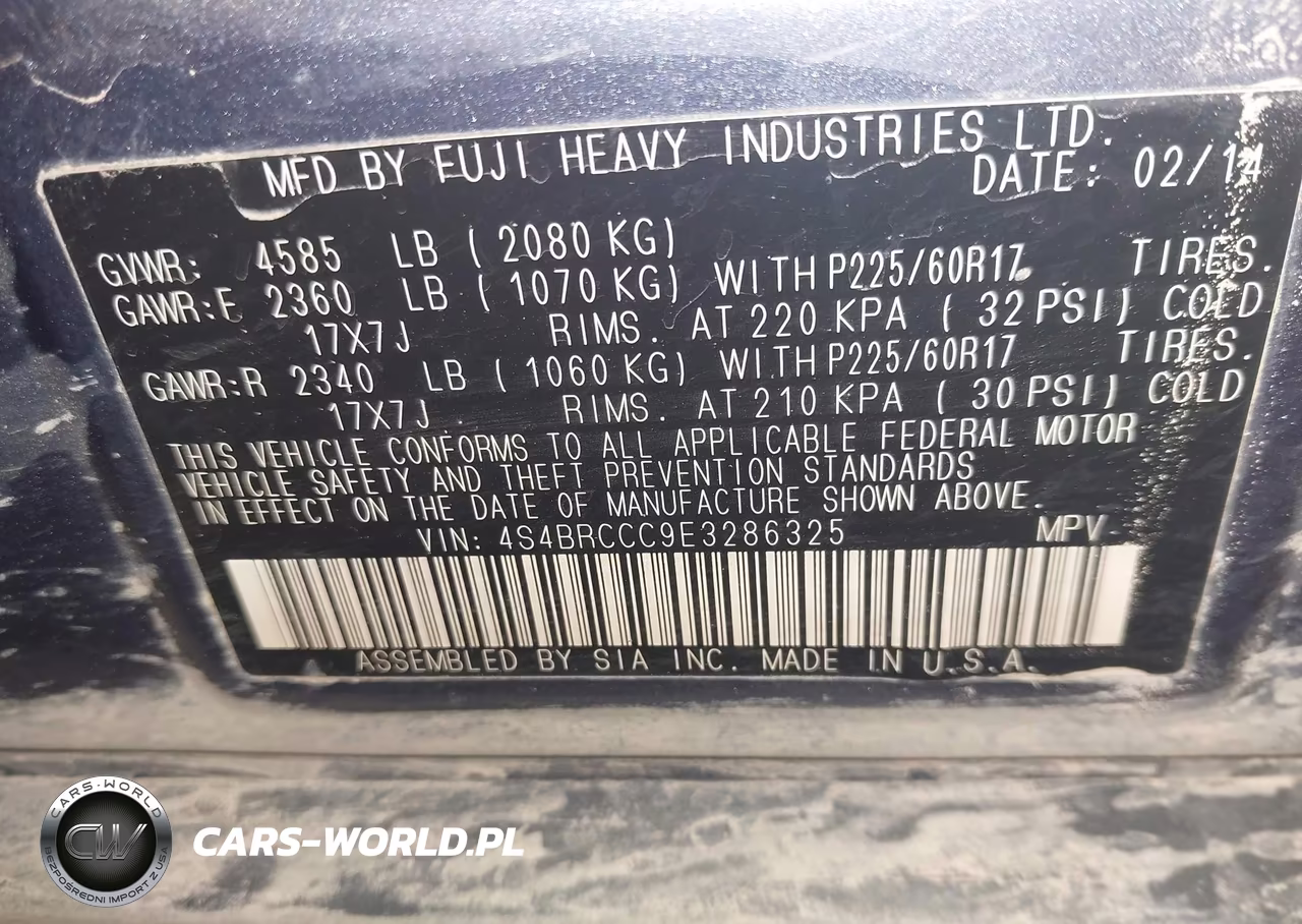 2014 Subaru Outback 2.5I Premium VIN:4S4BRCCC9E3286325 - 9