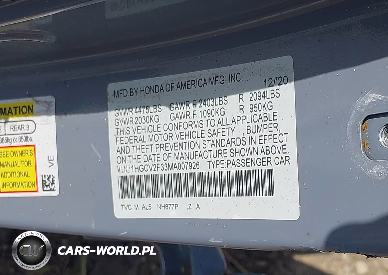 2021 Honda Accord Sport VIN:1HGCV2F33MA007926 - 9