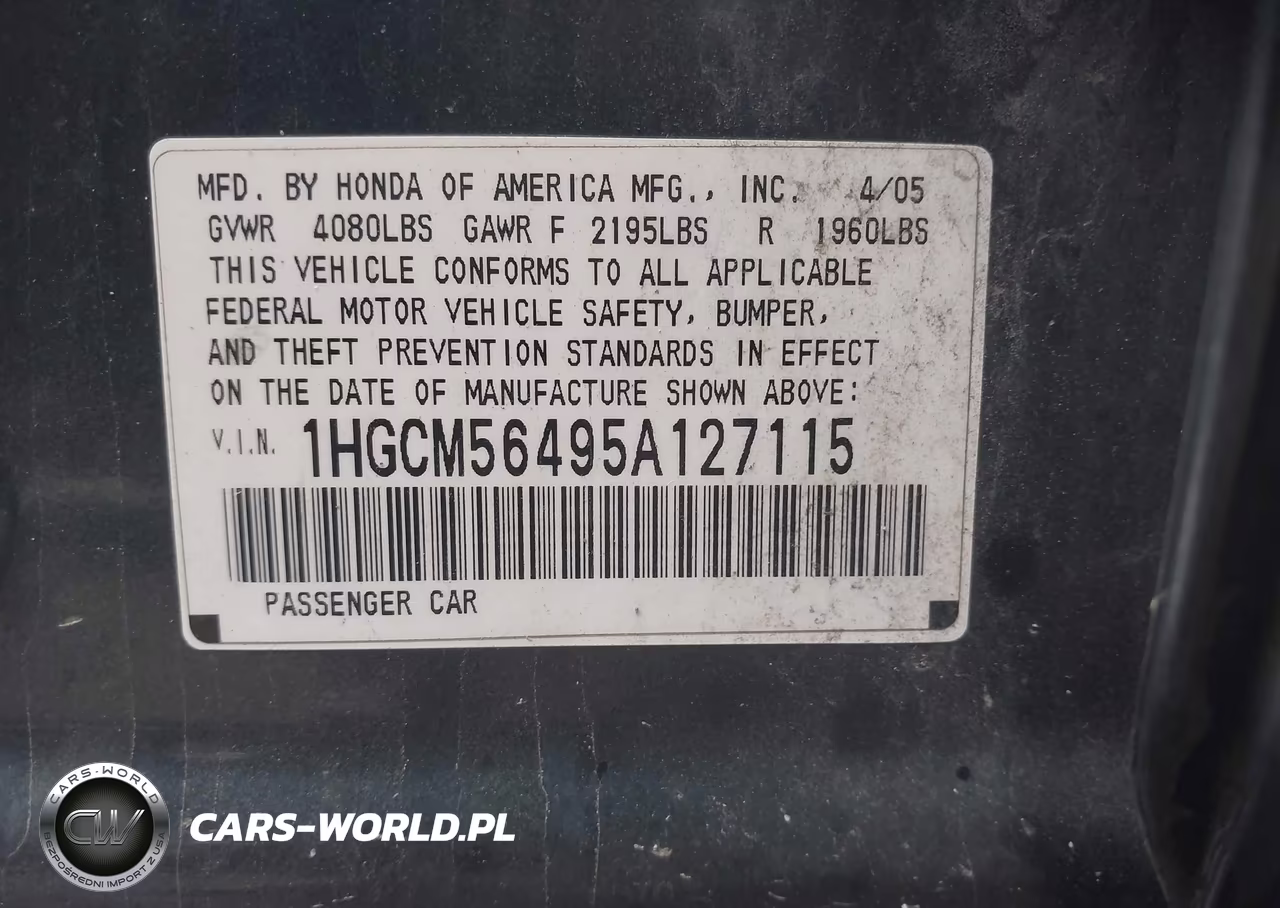 2005 Honda Accord 2.4 Lx VIN:1HGCM56495A127115 - 9