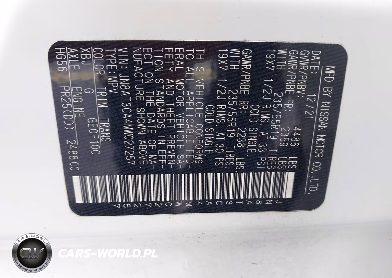 2021 Nissan Rogue Sl Fwd VIN:JN8AT3CA4MW027257 - 9
