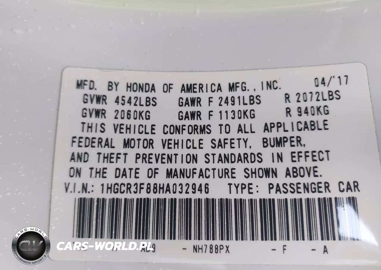 2017 Honda Accord Ex-L V6 VIN:1HGCR3F88HA032946 - 9