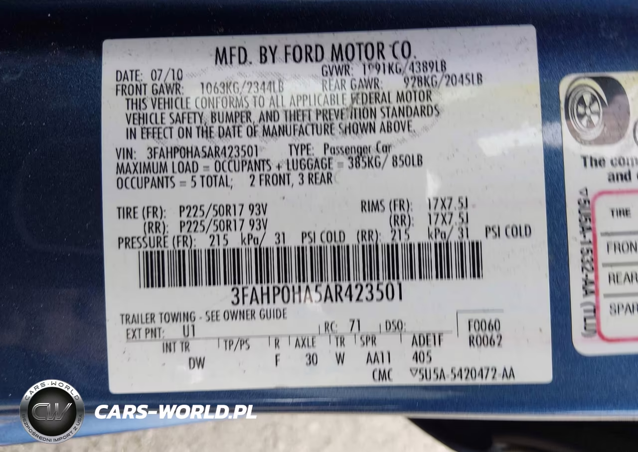 2010 Ford Fusion Se VIN:3FAHP0HA5AR423501 - 9