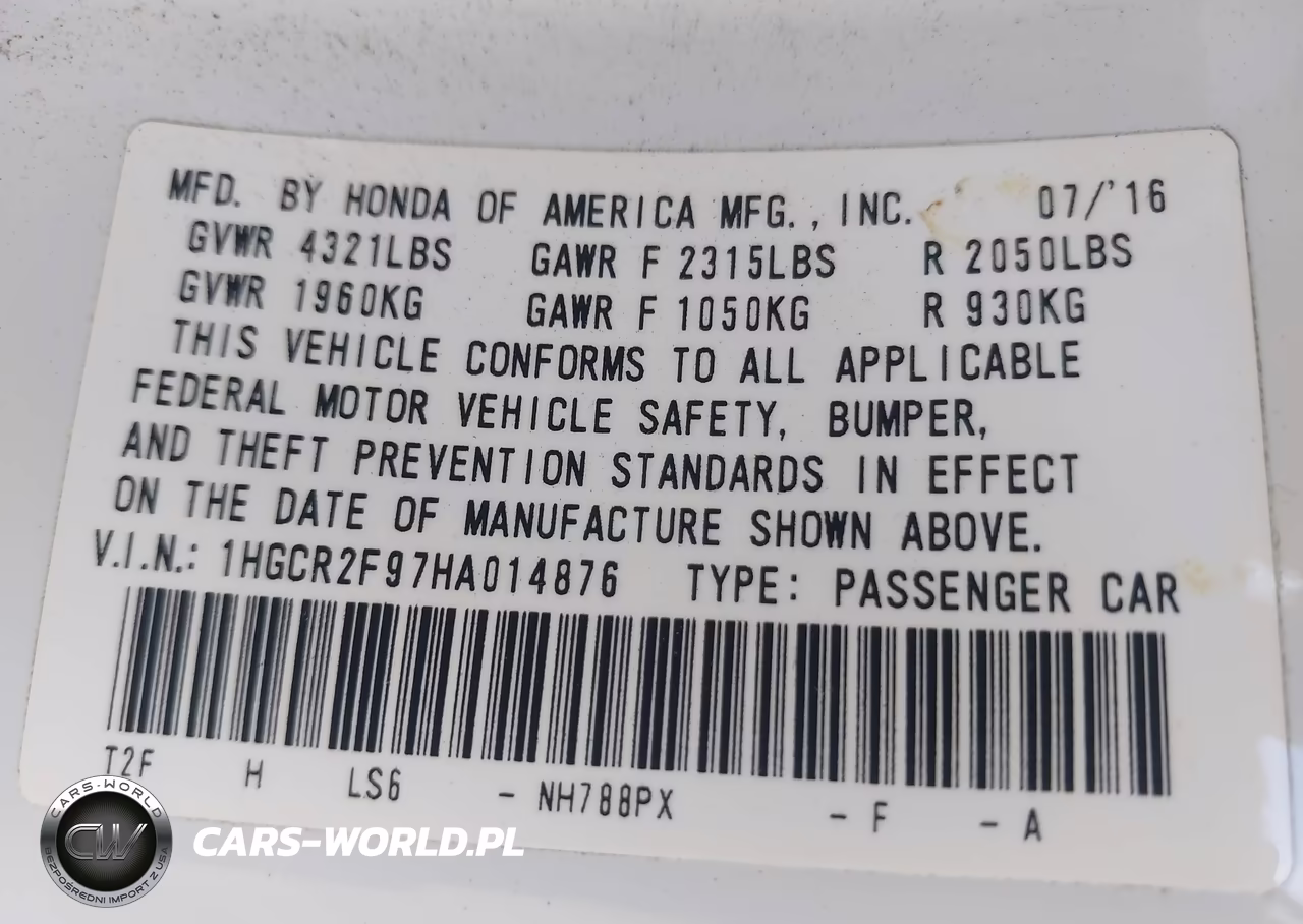 2017 Honda Accord Ex-L VIN:1HGCR2F97HA014876 - 9