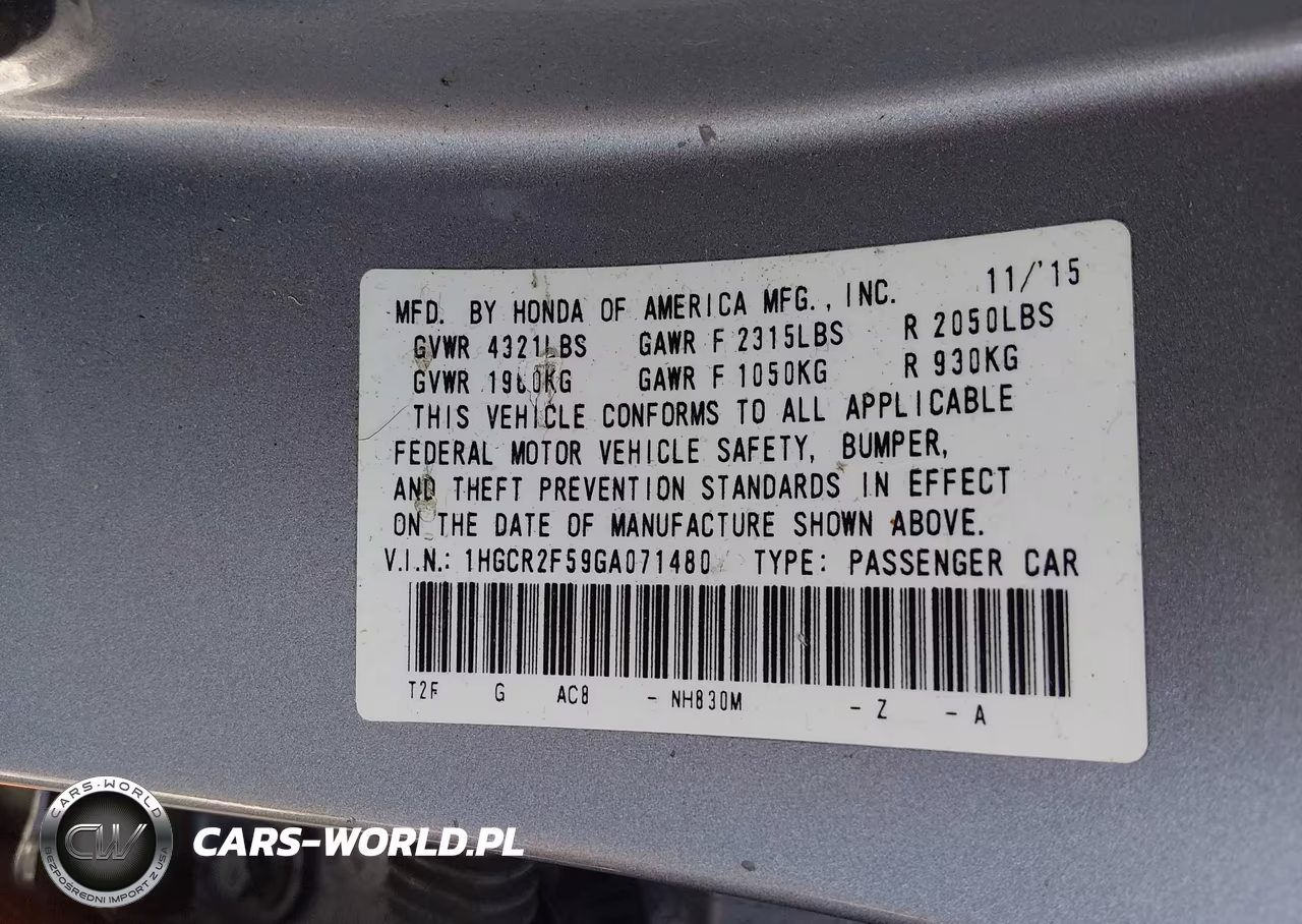 2016 Honda Accord Sport VIN:1HGCR2F59GA071480 - 9